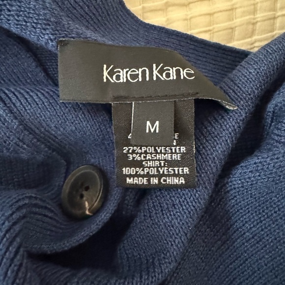 KAREN KANE Cashmere Blend Mixed Media Twofer Layered Look Sweater in Blue NWT - Picture 8 of 12